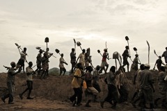 Ethiopia, Konso region, workers in evening light