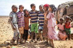 Kenya, Marsabit nomad children group playing